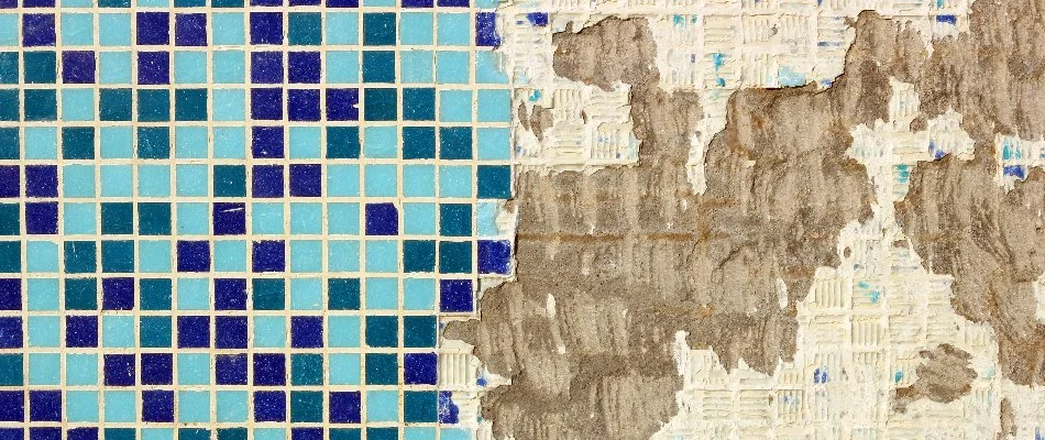 Damaged pool tiles in Cary, NC.