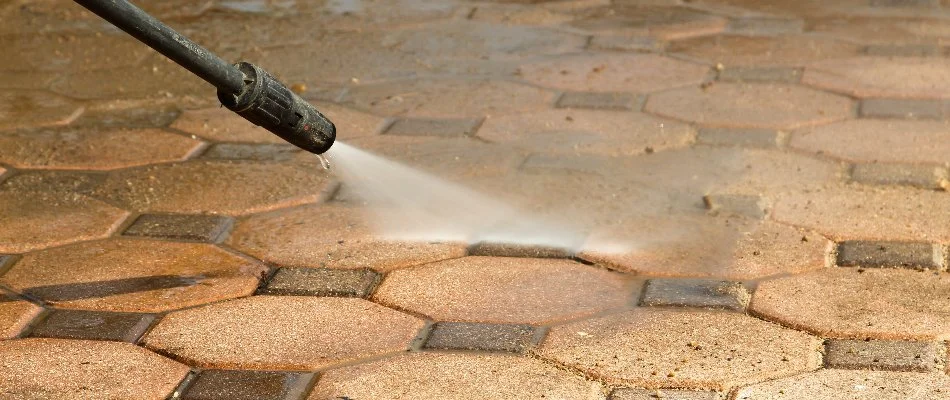 Pressure washing pavers in Cary, NC.