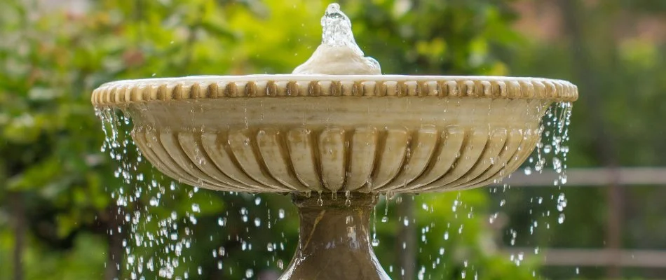 Fountain spilling water on a property in Pittsboro, NC.