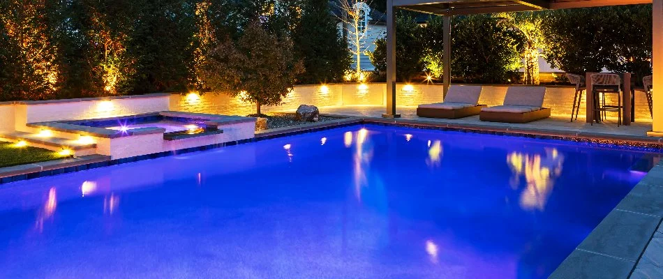 Lighting around a pool area in Holly Springs, NC.