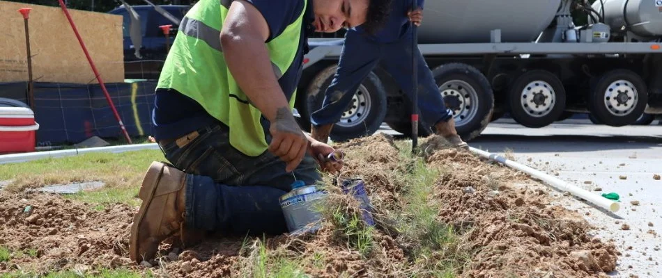 Techs installing an irrigation system in Eno, NC.